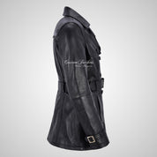 PARIS Ladies Leather Trench Coat Double Breasted Belted