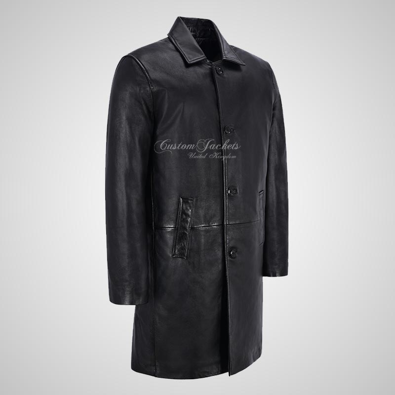 DASHIELL Mens Leather 3/4 Length Coat Long Leather Coat