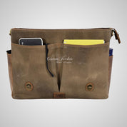 Real Leather With Canvas Laptop Briefcase Bag Shoulder Messenger Bag
