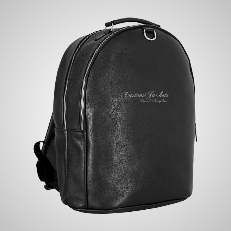 Unisex Leather Backpack Black School College Office Bag