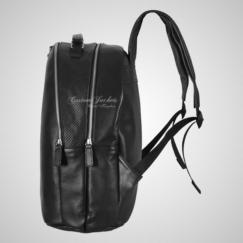 Unisex Leather Backpack Black School College Office Bag